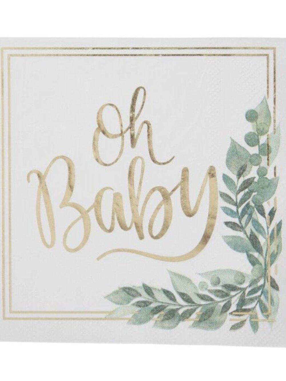 Small Oh Baby Gold & Leaves Napkins Baby Shower Party Supplies 25 Count